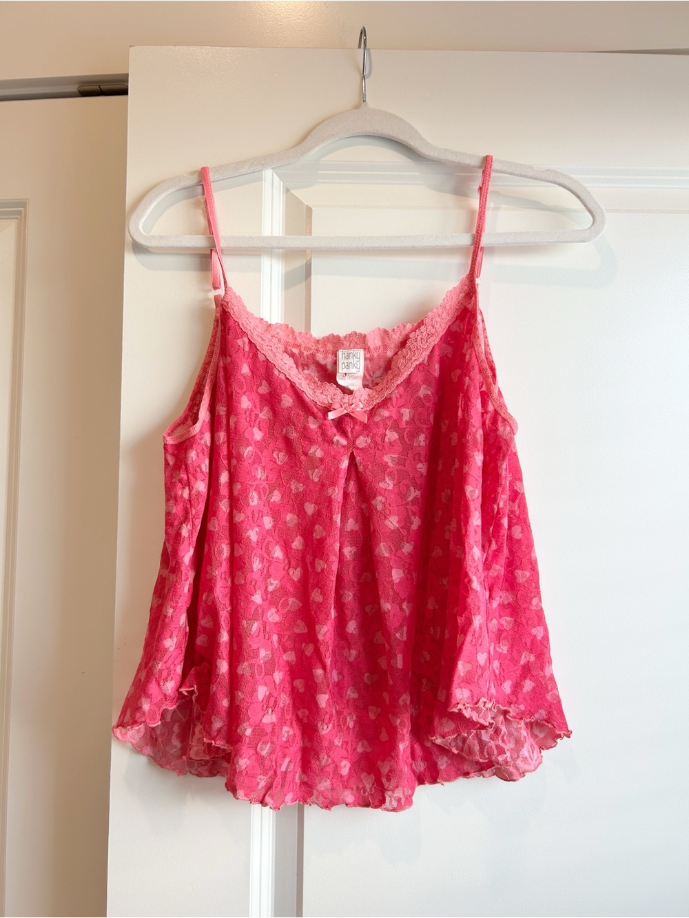 Vintage Hanky Panky Pink Lace Heart Cami Made in USA Size Large